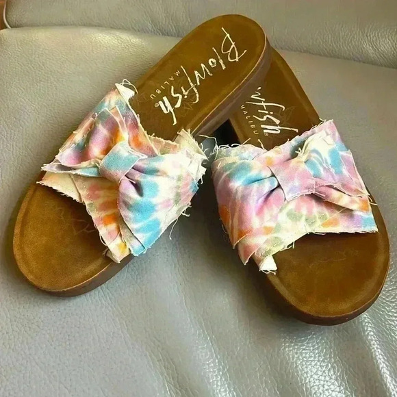 Blowfish Malibu tie dyed shoes sandals with bow size 8 excellent condition - Picture 1 of 7